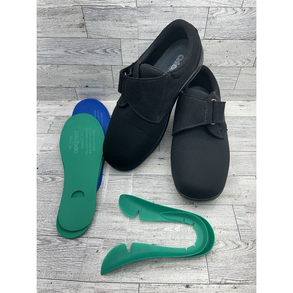 Orthofeet 825 Black Witchita Comfort Shoes Womens Sz 8.5D Wide Insoles & Inserts